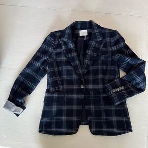 COURT & ROWE Dark navy and blue Plaid one button lined blazers women's sz 8